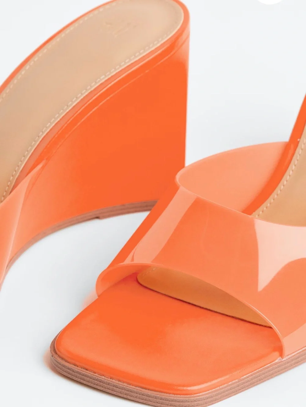 H&M Wedge Heel Mules Women’s Size 8 Orange Patent Square Toe